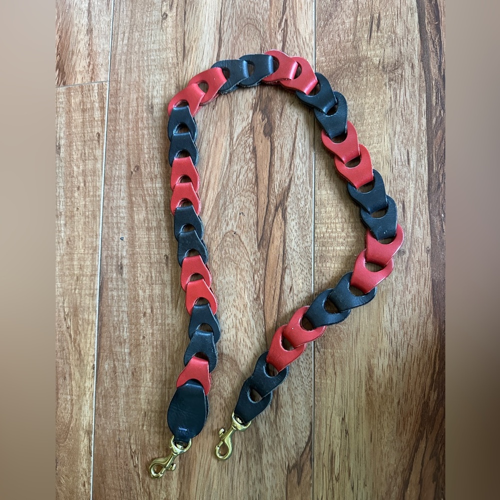 Clare V Black and Red Leather Link Shoulder Strap